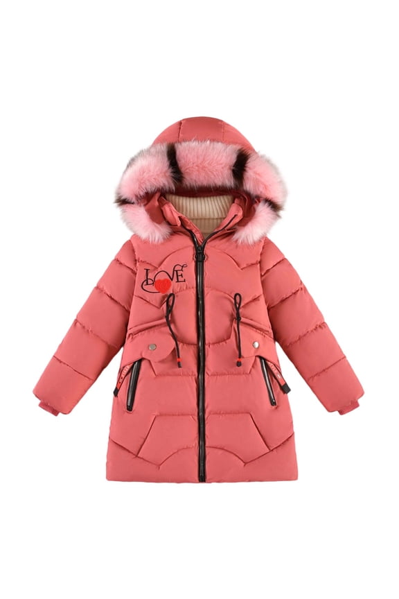 Girls Long Down Padded Coat Winter Warm Long Sleeve Outerwear Solid Color Toddler Big Kids With Insulation Coats Cute Child Streetwear
