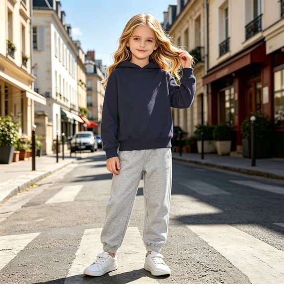 MEZZALL Girls Long Sleeve Hoodie Sweatshirt Pants Solid Color Casual Outfit For Toddler Kids Cozy Clothes Sets