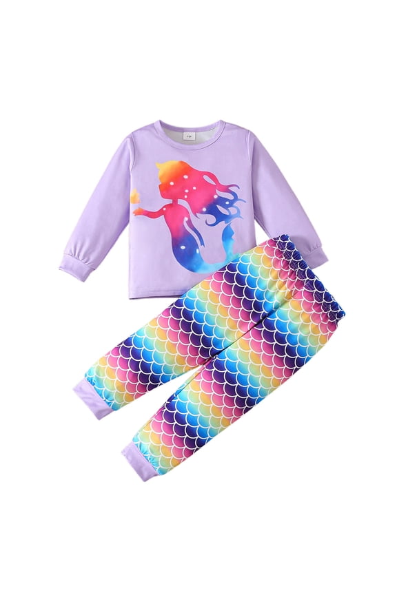 Girls Long Sleeve Print Outfit Cute Cartoon Tops And Pants Winter Warm Kids Two Piece Boho Children Fashion Clothes Sets