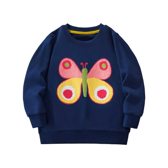 MEZZALL Girls Long Sleeve Round Neck Cute Cartoon Towel Embroidery Print Casual Tops Tee Shirt For Toddler Kids Holiday Clothing