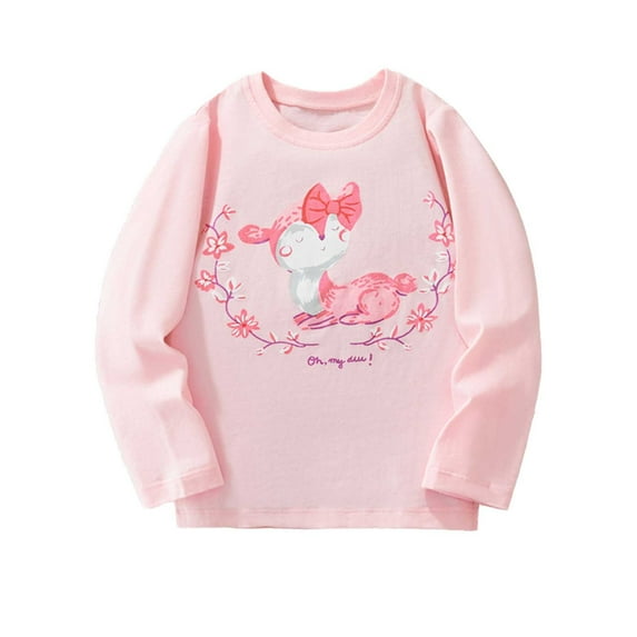 MEZZALL Girls Long Sleeve Tops Cute Round Neck Printed Shirts For Toddler Kids Comfortable Casual Tees For Everyday Wear Soft Clothing