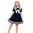 thumbnail image 1 of MEZZALL Girls Nautical Sailor Dresses School Casual Dress Kids Toddler Baby Spring Summer Print Short Sleeve Tops Student Skirts Outfits Clothes Relaxed Fit Child Crew Neck Solid Color Party Sundress, 1 of 9