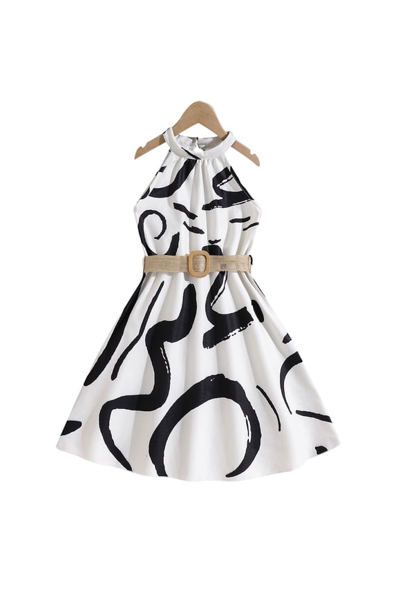 Girls O-Neck Dress Summer Sundress Sleeveless Floral Print Outfits For Kids 8 12, White, 11-12 Years