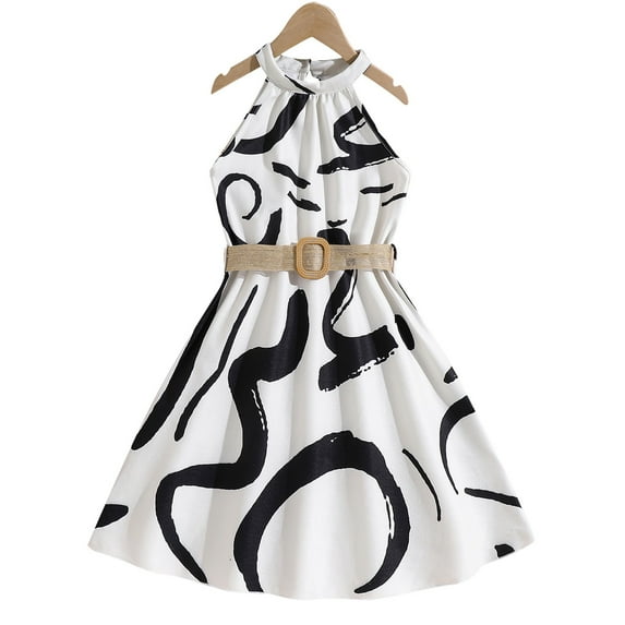 MEZZALL Girls O-Neck Dress Summer Sundress Sleeveless Floral Print Outfits For Kids 8 12, White, 8-9 Years