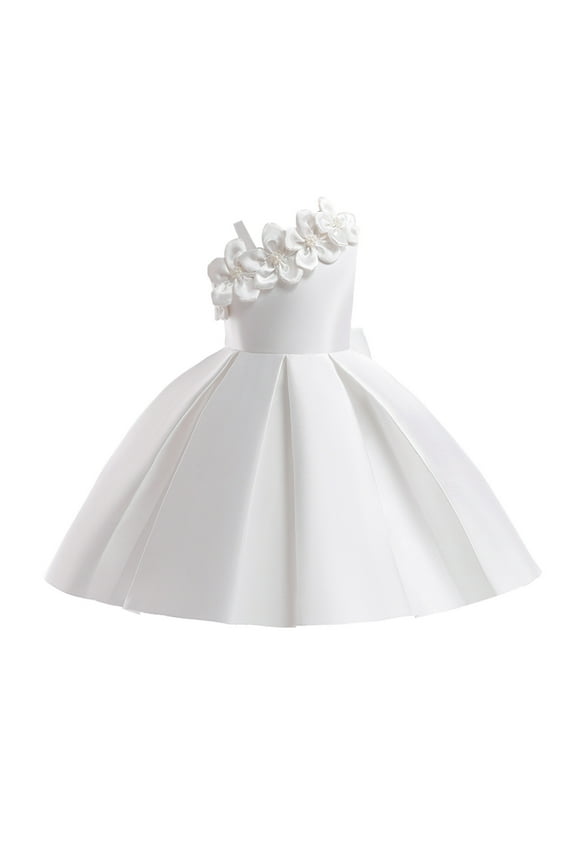 Girls One Shoulder Dress Chiffon Smocked Ruffles Sleeveless Flowy Party Dresses for Kids 4-13Y