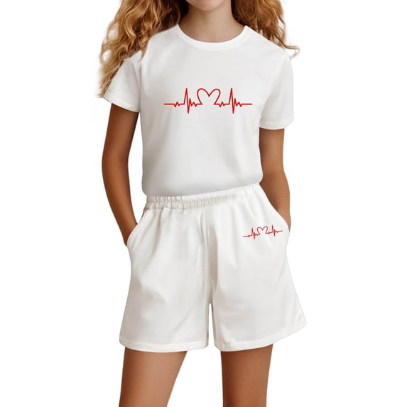 MEZZALL Girls Outfit Sets Fashion Letter Print Casual Loose O-Neck Short Sleeve T-Shirts Shorts Versatile Kids Outfit Sets Everyday Wear