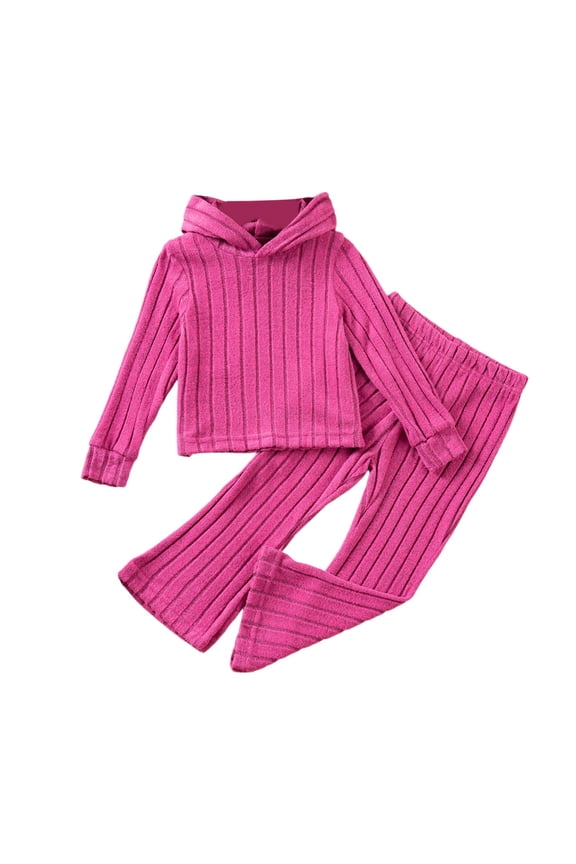 Girls Outfits 2 Piece Sets Soft Knit Hooded Tops Pants Sweatshirt Sweatpants Sets Comfy Casual Fall Toddler Kids Clothes Ribbed Texture Wear Relaxed Fit Dailywear