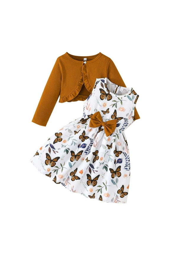 Girls Outfits 2PCS Sets Toddler Dresses With Jacket Casual Summer Fall Outfits Baby Girls Fashion Sleeveless Dress O-Neck And Cardigan Two Piece Outfits Dailywear Breathable / 4-5 Years