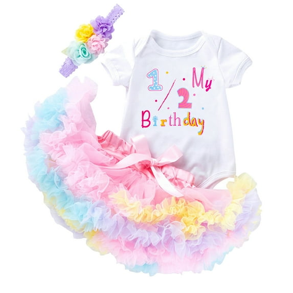 MEZZALL Girls Outfits Set Baby Girl Summer Birthday Outfits Short Sleeve Dress Party Clothes Cute Printed Romper Toddler Two Piece Comfort Clothing