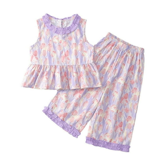 MEZZALL Girls Outfits Set Casual Round Neck Printed Outfit For Toddlers Age 3 8 Years Spring Summer Comfortable Two Piece Soft Baby Wear