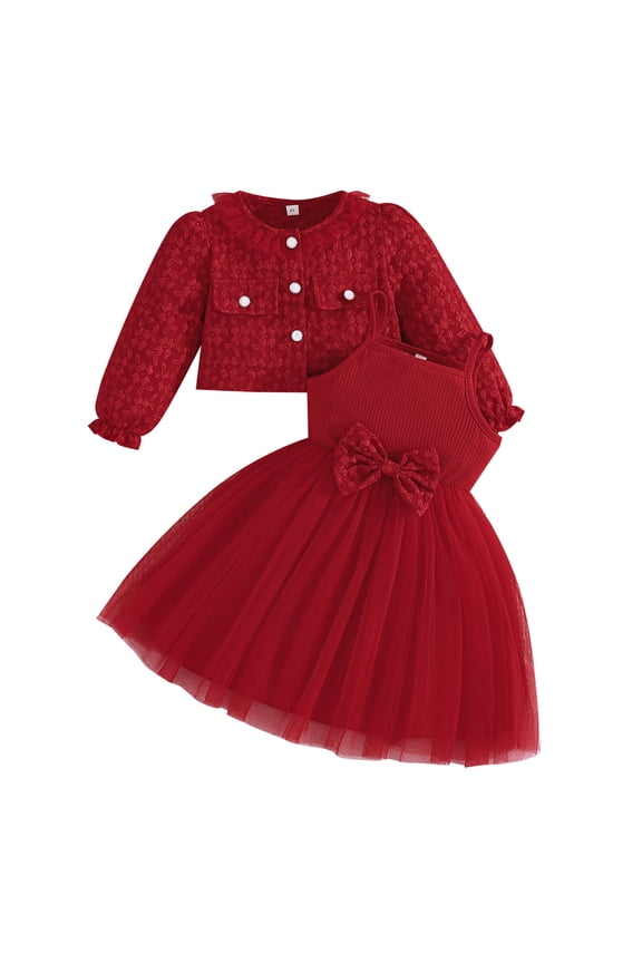 Girls Outfits Sets Autumn Winter Long Sleeves Fashion 2PCS Toddler Dress With Jacket Casual Party School Outfits For Infants Dailywear Boho / 2-3 Years