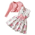 thumbnail image 1 of MEZZALL Girls Outfits & Sets Casual Beach School Party Wear Sleeveless Bow Print Dress With Solid Color Long Sleeve Ribbed Cardigan 2PCS Toddler Kids Clothes For 3 7 Years 5-6 Years Comfort Kids Wear, 1 of 4