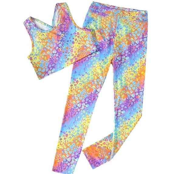 MEZZALL Girls Outfits Sets Leopard Print Tie Dye Casual Playwear Comfortable Stretchy Waistband Summer Fall Toddler Kids Clothes Dailywear Fashionable / 4-5 Years