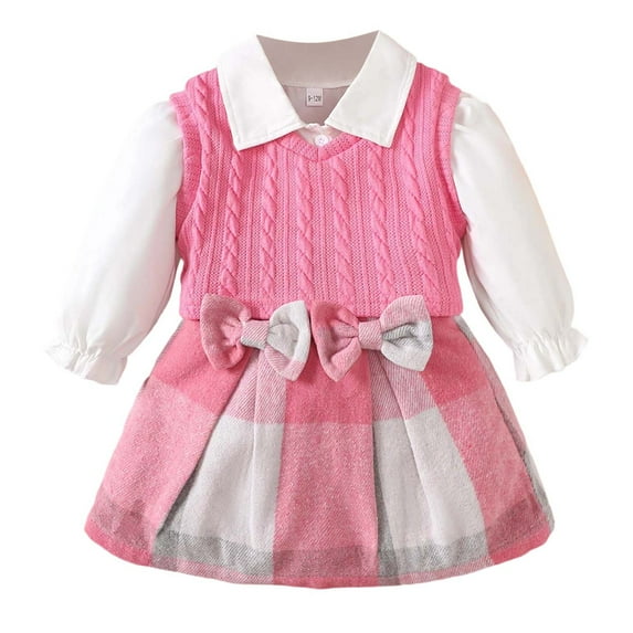 MEZZALL Girls Outfits Sets Toddler Casual School Vest Sweater Shirt Plaid Skirt 3-Piece Suit For Baby Winter Fall Clothes Boho Baby Dailywear