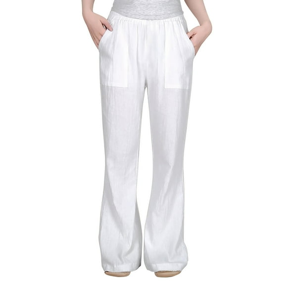 MEZZALL Girls Pants Casual Flowy Loose Fit Linen Pants High Waist Pant Loose Flared Pants Kids Trousers Beach Pants Comfort Toddler Dailywear, White, 13-14 Years