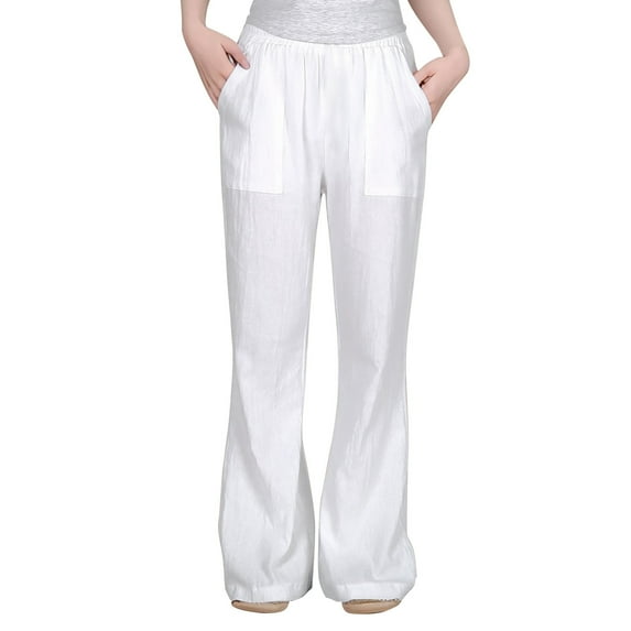 MEZZALL Girls Pants Casual Flowy Loose Fit Linen Pants High Waist Pant Loose Flared Pants Kids Trousers Beach Pants Comfort Toddler Dailywear, White, 13-14 Years