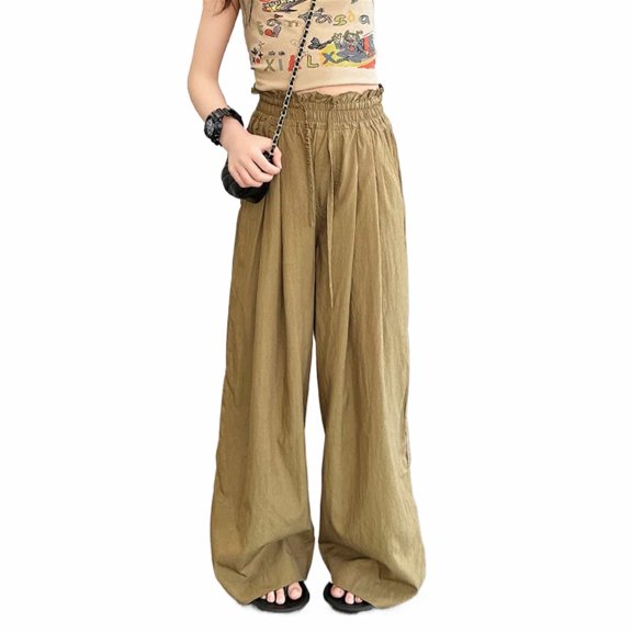 MEZZALL Girls Pants Summer Lightweight Ice Silk Wide Leg Trousers Pants Casual Loose Fit Breathable Solid Color Flowy Trousers For Everyday Wear Toddler Streetwear Breathable / 9-10 Years