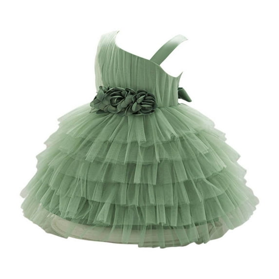 MEZZALL Girls Party Dress Layered Ruffle Cake Tutu Formal Gown For Baby Toddler Kids Birthday Celebration Holiday Outfit Elegant Fancy Attire Boho Sleeveless Crew Neck Solid Color Child Sundress
