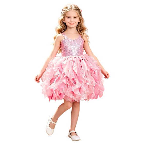 MEZZALL Girls Party Dress Sleeveless Tutu Dress Sparkly Sequin V Neck Bodice Ruffled Layered Tulle Skirt Princess Birthday Party Pageant Gown Trendy Dresses