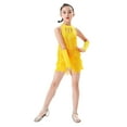 thumbnail image 1 of MEZZALL Girls Performance Latin Dance Jumpsuit Training Fringe Skirt Competition Comfort Toddler Dailywear, Yellow, 3-4 Years, 1 of 4