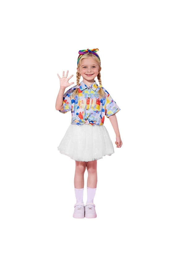 Girls Performance Outfit Sets Dance For Stage Shows School Short Sleeve O-Neck Tops And Skirts Team Party Wear Lightweight Summer Clothes Sets Kids Breathable Comfort