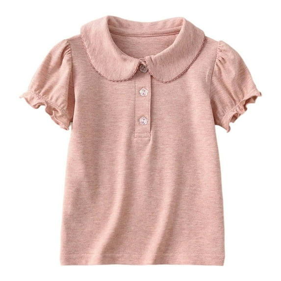 MEZZALL Girls Polo Shirt Short Sleeve Kids Summer Tops Lapel Casual Tees For School Performance Everyday Wear Comfortable Stretch Elastic Waist Blouse Comfort Baby Dailywear