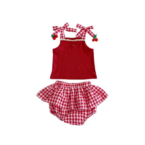 MEZZALL Girls Romper Jumpsuit For Baby Toddler 0 3 Years Cute Strawberry Print Sleeveless Playsuit Summer Casual Outfits With Checkered Vest Comfort Baby Wear