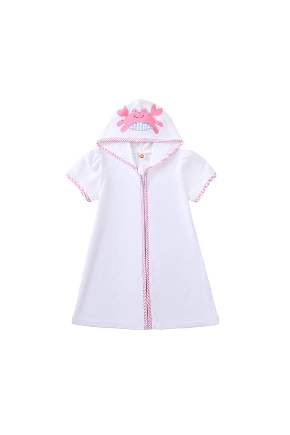 Girls Romper Jumpsuit O-neck For Toddler Hooded Swimsuit Cover Up For Beach And Bathtime Embroidered Crab Design Tropical Vacation Beachwear Versatile / 18-24 Months