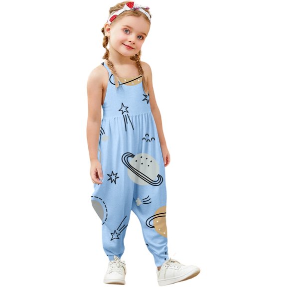 MEZZALL Girls Romper Jumpsuit Sleeveless O-Neck Cute Graphic Printed Playful Onesie Toddler Baby Casual Comfortable Soft Fabric Summer Spring Clothes For Little Girls Breathable Child One-Pieces
