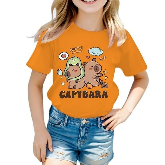 MEZZALL Girls Round Neck Cartoon Animal Patterned Printed T-Shirts Loose Casual Short Sleeved T Shirt Breathable Toddler Wear