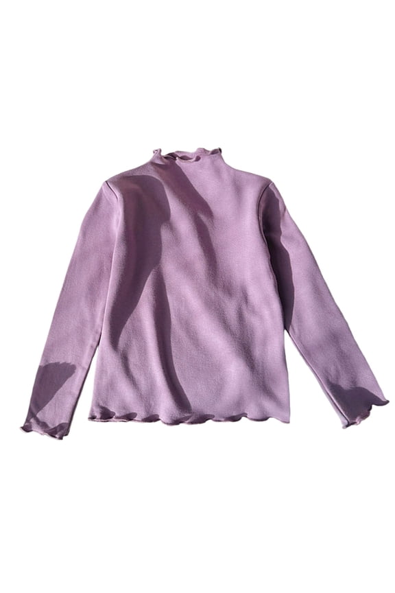 Girls Ruffled Stretch Long Sleeve Tops Solid Color Blouse Cute Layering Shirt Autumn Winter Versatile Teen Dailywear