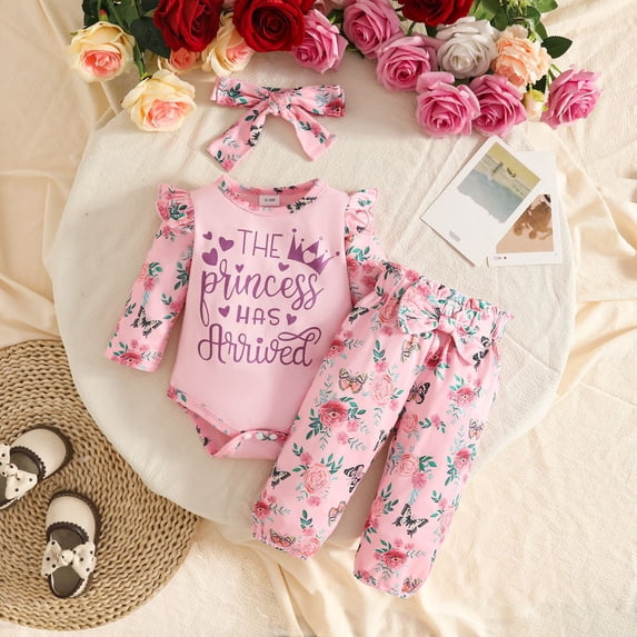 MEZZALL Girls Ruffles Long Sleeve Letter Bodysuit O-Neck Romper Floral Prints Pants Outfit Sets Leisure Clothes Sets