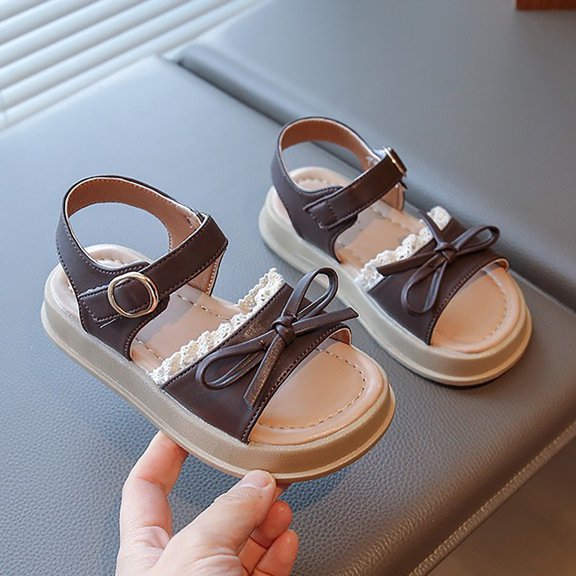 MEZZALL Girls Sandals 2026 Spring/Summer Mid To Large Children Bow Comfortable Flat Shoes For Kids Versatile Breathable Birthday Adorable Casual Princess Solid Color Toddler Footwear