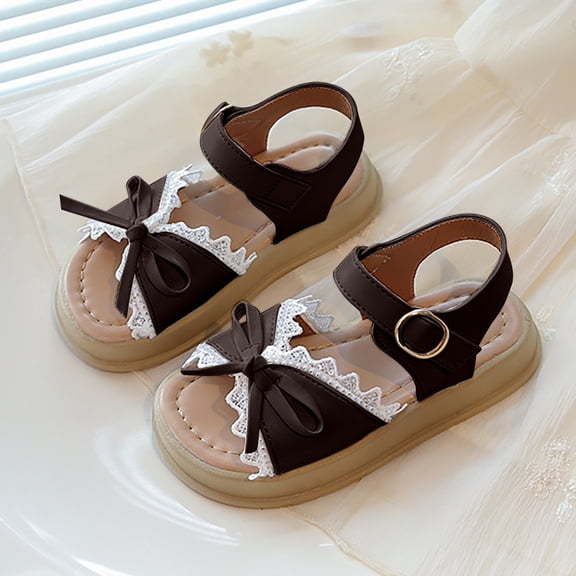 MEZZALL Girls Sandals 2026 Summer Children Bow Western Shoes Little Girls Baby Soft Bottom Beach Shoes Daily Fashion Leisure Kids Princess Solid Color Toddler Footwear