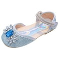 thumbnail image 1 of MEZZALL Girls Sandals Fashion Floral Cute Bright Diamond Decoration Versatile Flat Bottom Comfortable Hook Loop Princess Shoes Breathable Toddler Footwear, Blue, 8.5-9 Years, 1 of 8