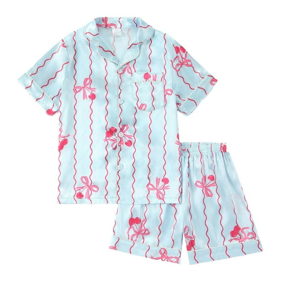MEZZALL Girls Satin Pajama Short Sleeve Tops With Button Front And Comfortable Shorts Soft Silk Like Sleepwear Kids Solid Color Cozy Teen Nightwear