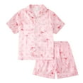 thumbnail image 1 of MEZZALL Girls Satin Pajama Short Sleeve Tops With Button Front And Comfortable Shorts Soft Silk Like Sleepwear Kids Solid Color Trendy Teen Nightwear, 1 of 4