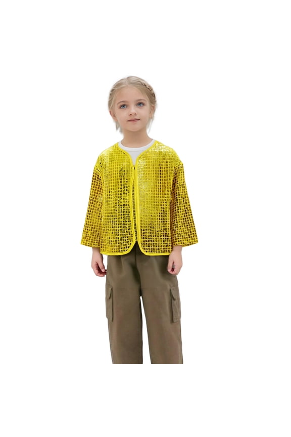 Girls Shiny Sequin Jacket Long Sleeve Lightweight Jackets Coat Club Party Tops Classic Dailywear, Gold, 12-24 Months