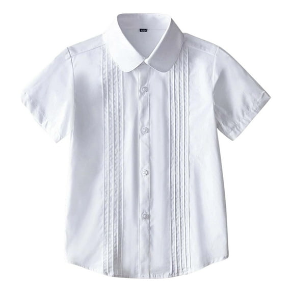 MEZZALL Girls Short Sleeve White Shirts Lapel Blouse Summer School Tops Kids Toddler Big Girl Performance Casual Blouse Soft Dailywear