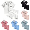 thumbnail image 1 of MEZZALL Girls Sleepwear Set 2pcs Tween Girl Heart Print Short Sleeve Lapel Button Down Tops & Shorts Pajamas Sets Soft Comfortable Loungewear For Kids Stylish Nightwear, 1 of 7