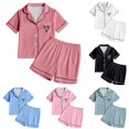 thumbnail image 1 of MEZZALL Girls Sleepwear Set 2pcs Tween Heart Print Lapel Short Sleeve Shirts Tops Shorts Pajamas Sets Soft Pajamas Sets Tops And Shorts Comfortable Loungewear For Kids Cozy Nightwear, 1 of 7