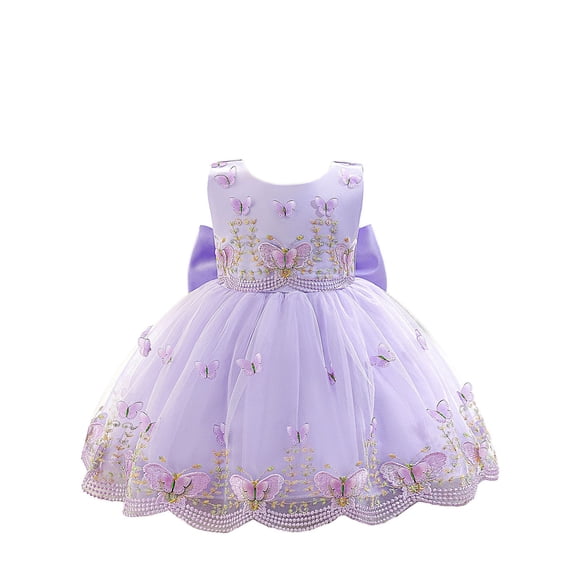 MEZZALL Girls Sleeveless Bow Embroidered Children Formal Dress Party Gown Wedding Birthday Adorable Dresses