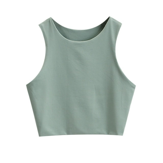 MEZZALL Girls Sleeveless Crop Tops Double Layer Scoop Neck Cropped Tank Tops Comfort Toddler Dailywear, Green, 13-14 Years