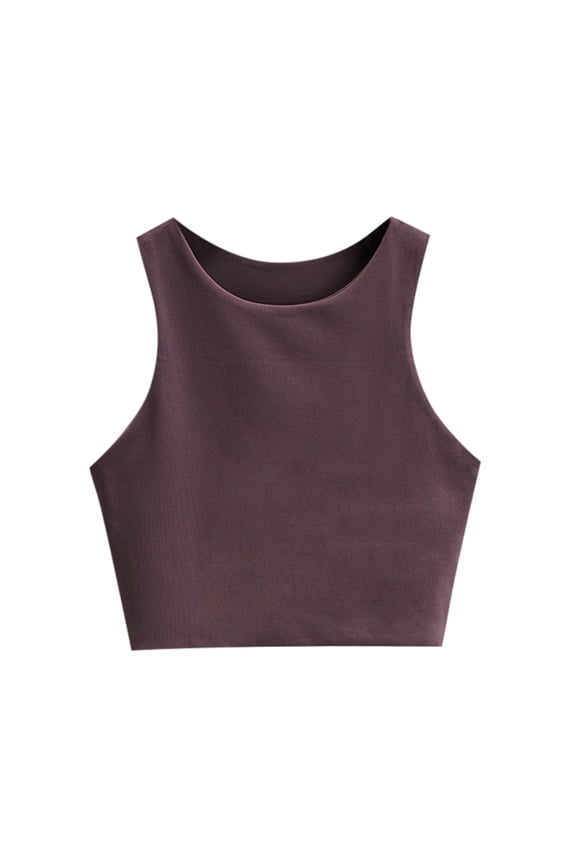 Girls Sleeveless Crop Tops Double Layer Scoop Neck Cropped Tank Tops Cute Toddler Dailywear, Brown, 13-14 Years