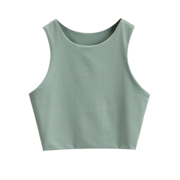MEZZALL Girls Sleeveless Crop Tops Double Layer Scoop Neck Cropped Tank Tops Relaxed Fit Toddler Dailywear, Green, 15-16 Years