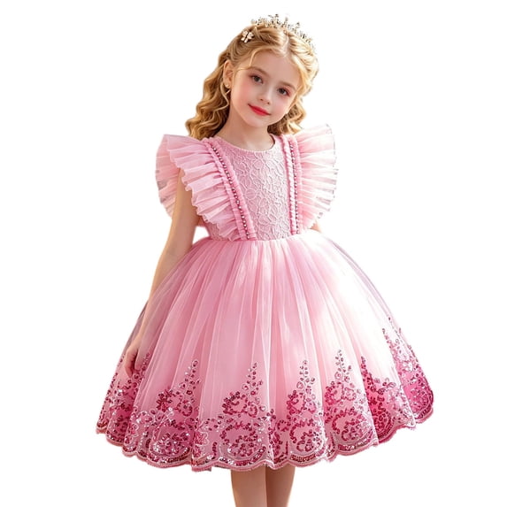 MEZZALL Girls Sleeveless Dress Tutu Gown For Pageant Performance Party O-Neck Relaxed Fit Dresses