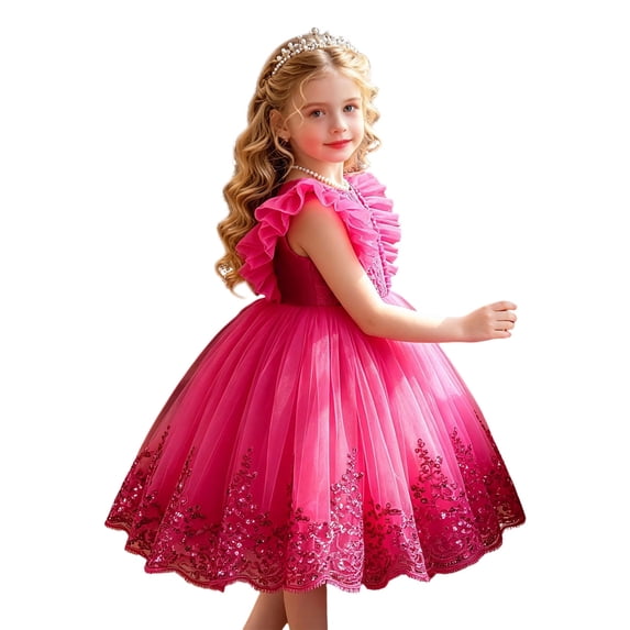 MEZZALL Girls Sleeveless Dress Tutu Gown For Pageant Performance Party O-Neck Vacation Dresses