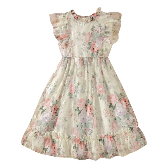 MEZZALL Girls Sleeveless Flowy Floral Dress With Puffy Skirt For Party Party Birthday Dresses