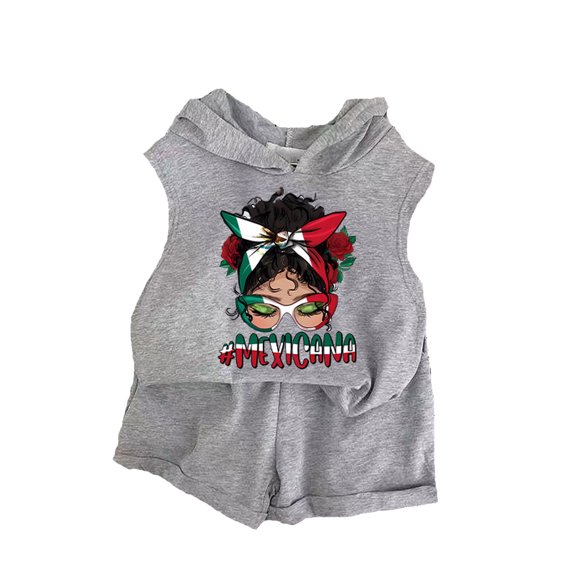 MEZZALL Girls Sleeveless Hooded Outfits Tops And Shorts 2PCS Set Summer Sweatsuits Casual Sports Suit, Grey, 18-24 Months