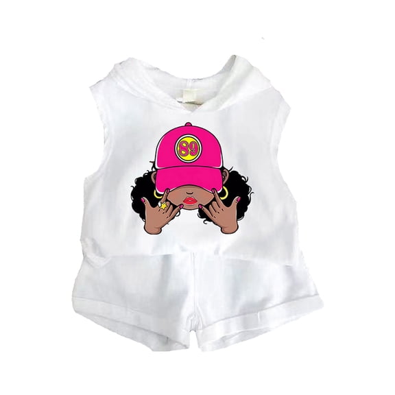 MEZZALL Girls Sleeveless Hooded Outfits Tops And Shorts 2PCS Set Summer Sweatsuits Casual Sports Suit, White, 12-18 Months